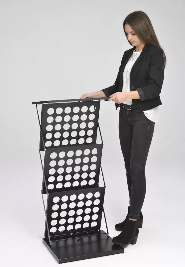 Falt-Prospektständer Stehpult, schwarz, Tischplatte schwarz, 3x DIN A4