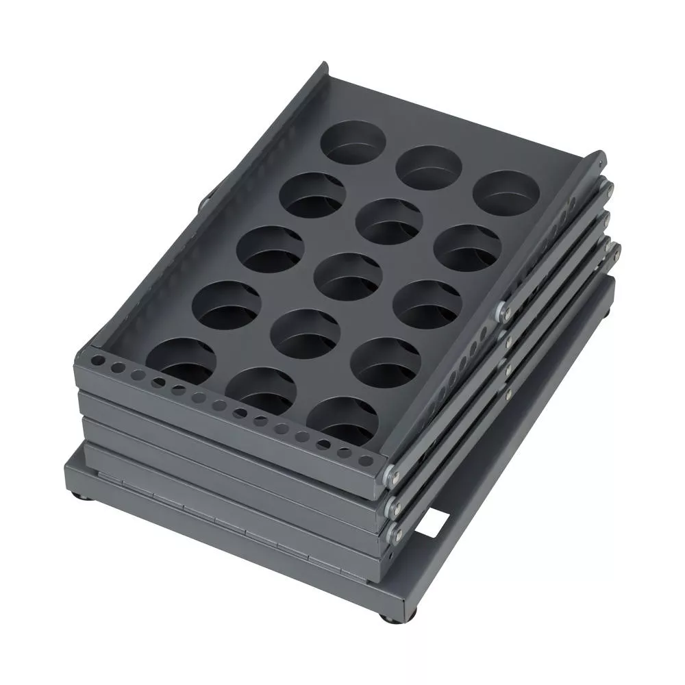 Falt-Prospekständer TechArt, 4 x DIN A4, schwarzes Stahlblech, inkl. Nylon-Tasche